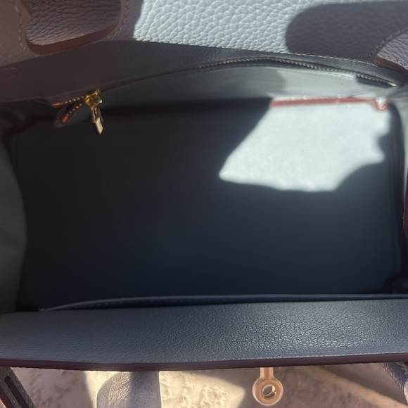 Light Blue Leather Handbag Satchel Gold Tone Hardware Double Handles NEW - Picture 11 of 13